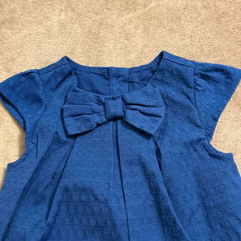 Gymboree Girls Blue Textured Bow Shift Dress Size 5T Short Sleeve Jacquard